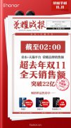2小时超越去年总销售额 双11荣耀战绩已破22亿
